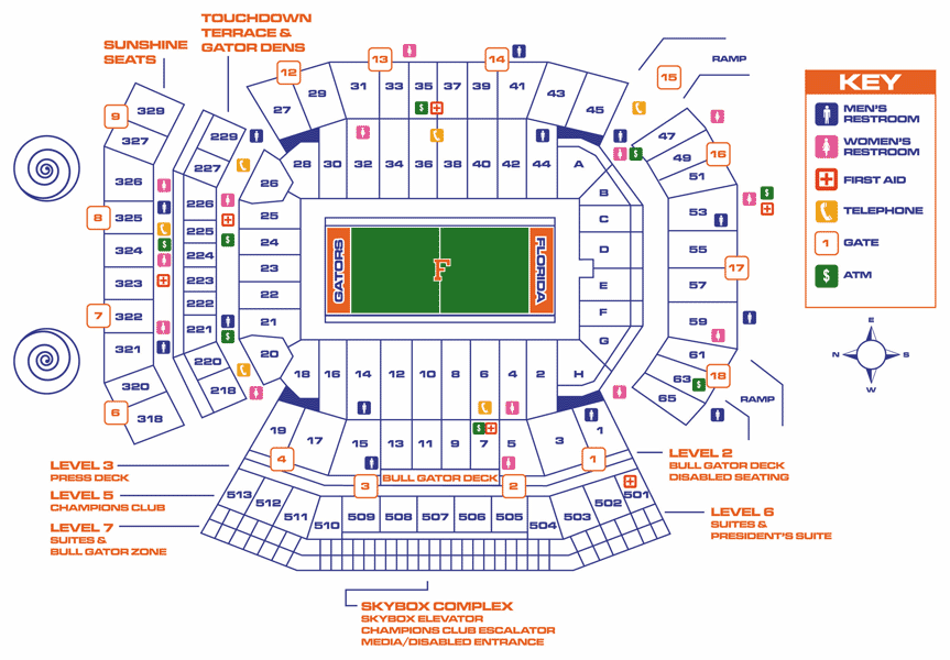Ben Hill griffin stadium seating chart with row and section