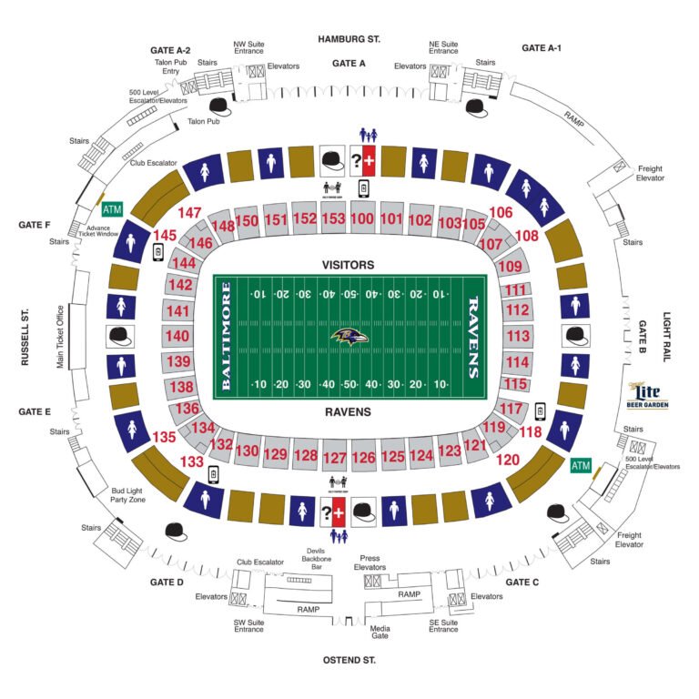 Baltimore Ravens Seating chart for M&T Bank Stadium 2023