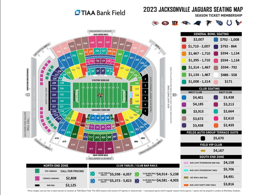 tiaa bank field seating chart with row and price