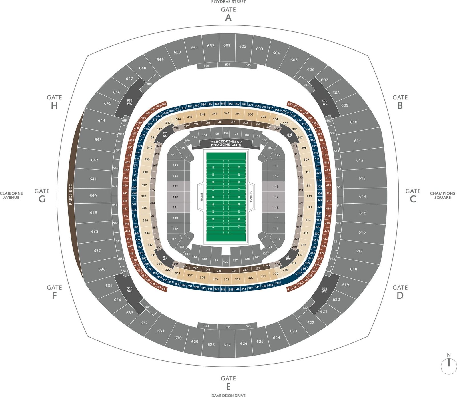 Caesars Superdome Seating Chart 2023 New Orlean Saints Stadium