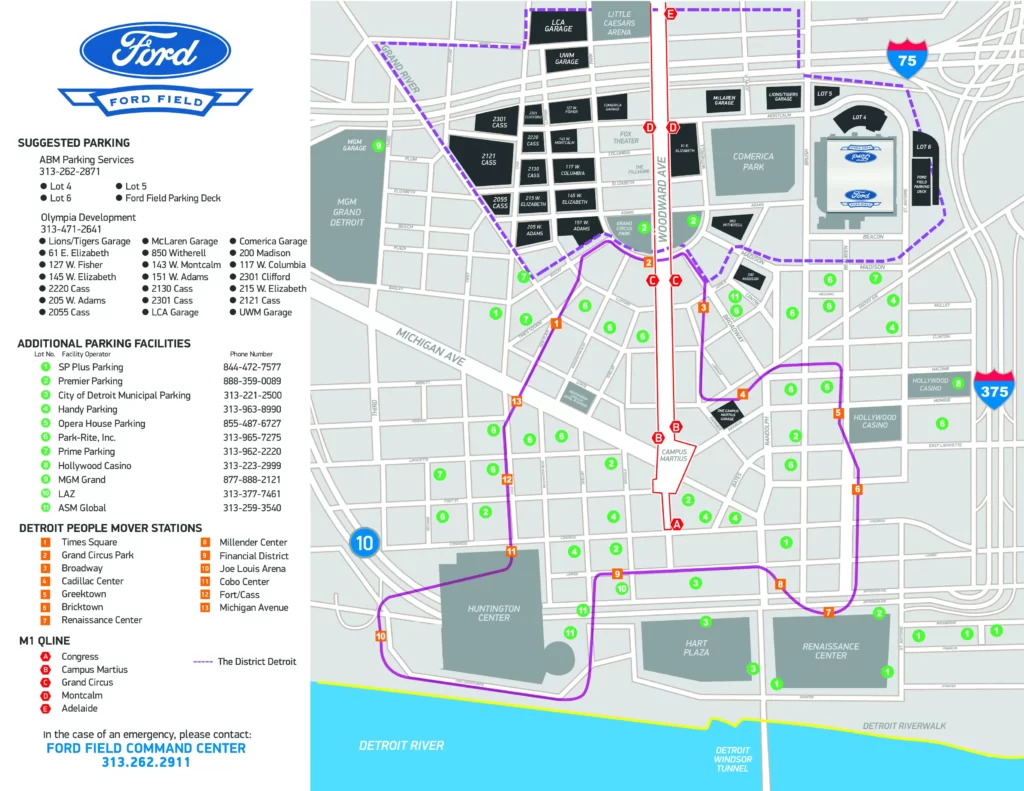 Ford Field Parking map
