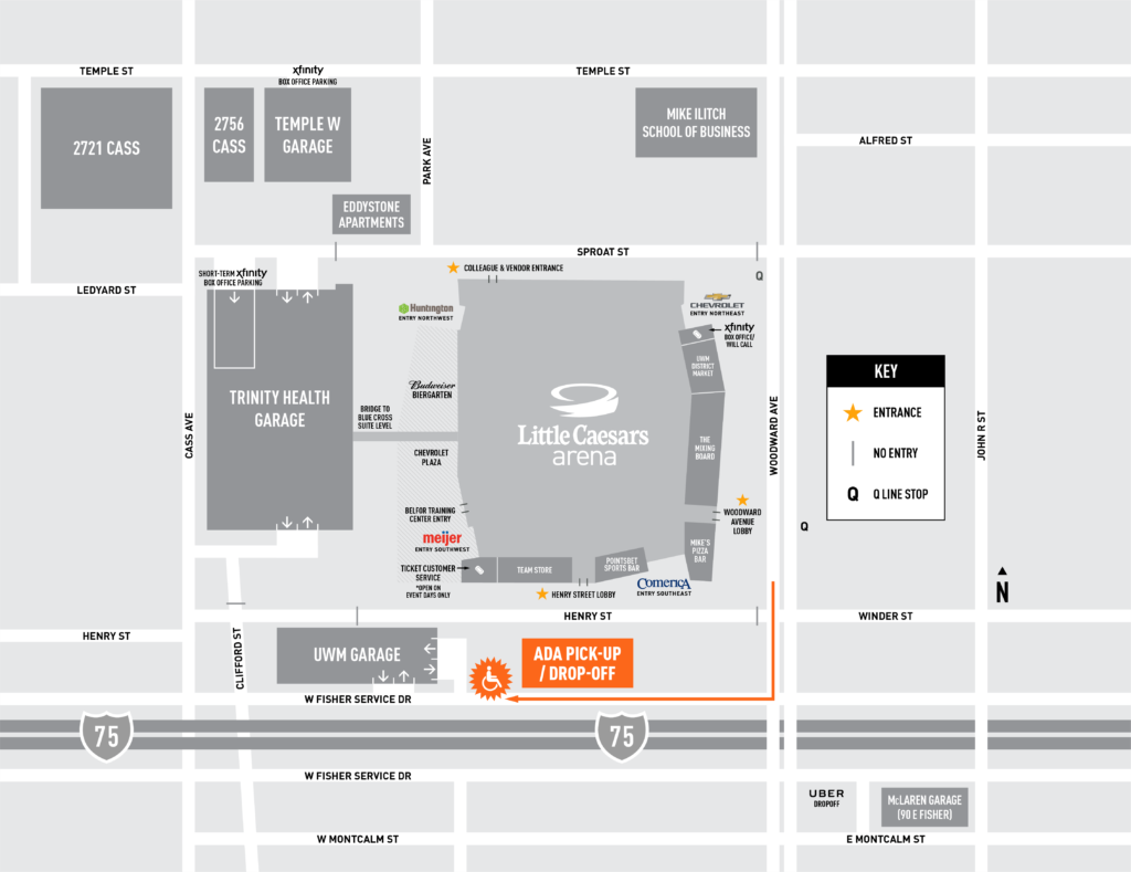 little caesars arena ada parking map