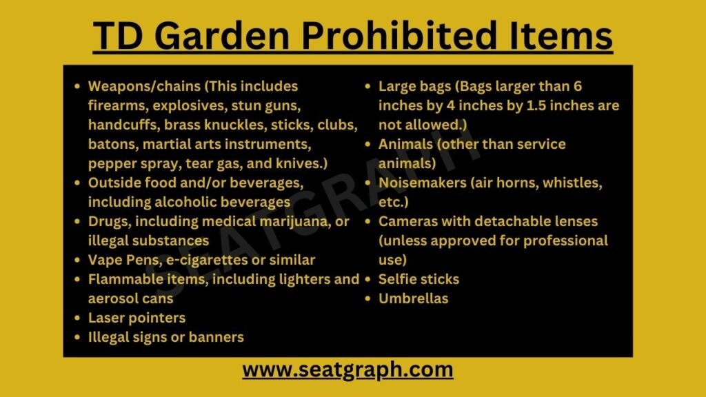 Prohibited items at TD Garden