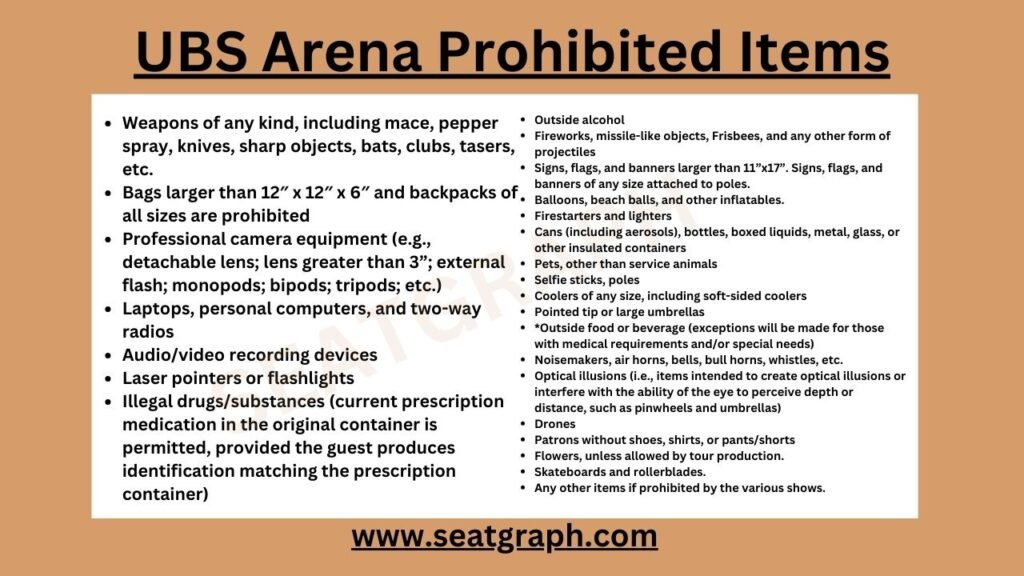 ubs arena prohibited items
