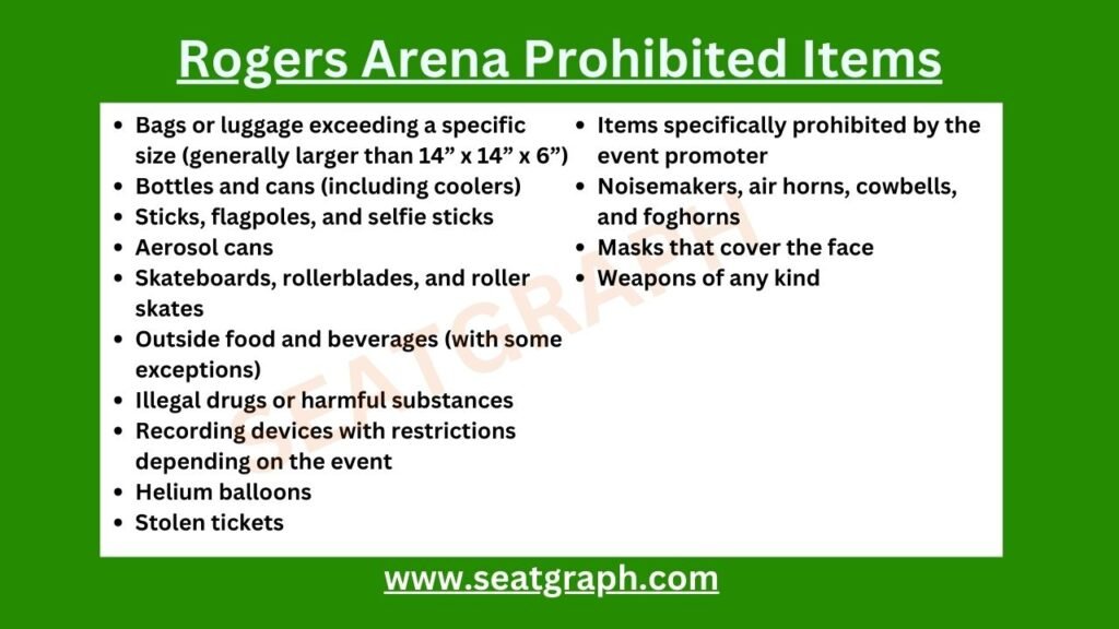 rogers arena prohibited items