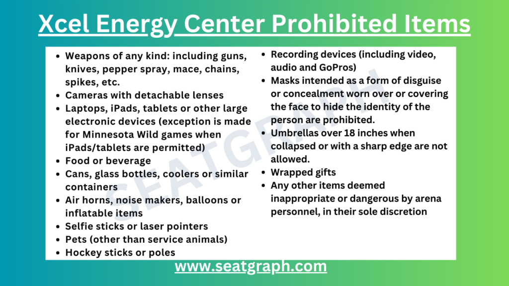 Xcel Energy Center Prohibited Items