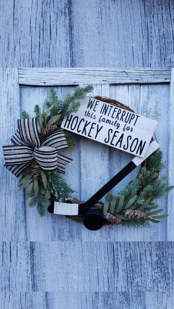 Festive Holiday Decor Ideas for Hockey Fans: Hockey Stick Wreath