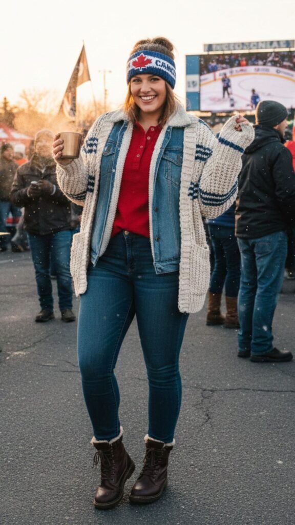 10 Women Game Day Outfit Ideas Perfect for Tailgating in Cold Weather. denim on denim